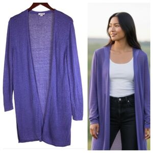 J. Jill Sz Medium Petite MP Open Long Cardigan Sweater Duster LINEN Purple